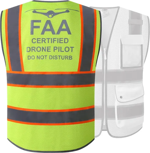 JKSafety 9 Bolsillos FAA Licenciado Chaleco de Seguridad Retro-Reflectante de Alta Visibilidad para Piloto de Drones | Cuerpo de Malla HQ Lite