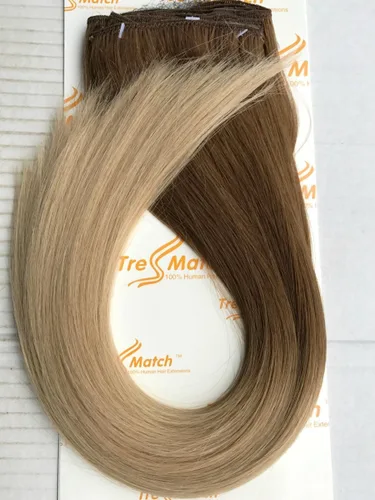 Miniatura 17 de Tressmatch 16 pulgadas (18 pulgadas) Remy extensiones de cabello humano clip en ombre apagado Negro/Medio/Castaña café Full Head Volumen Set 9