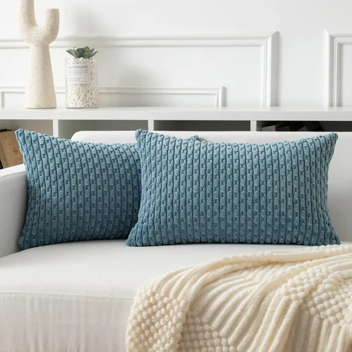 Miniatura 107 de Kevin Textile - Juego de 2 fundas de almohada decorativas de pana de 22 x 22 pulgadas, suaves, estilo bohemio, a rayas, decoración moderna del hogar