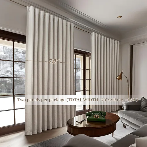 Miniatura 6 de Cortinas opacas extraanchas, 2 paneles para puertas corredizas de vidrio, moderna mezcla de lino plisado pesado, piso a techo, ventanas grandes, 70
