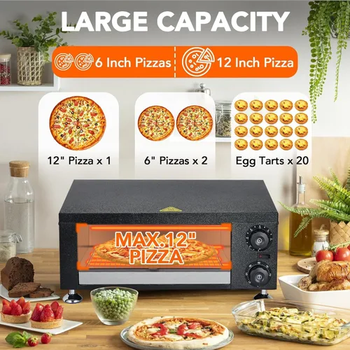 Miniatura 7 de Horno de pizza comercial de alta velocidad de 12 pulgadas 1100 W Acero inoxidable sellado con temporizador de 60 minutos para pizzería, camión