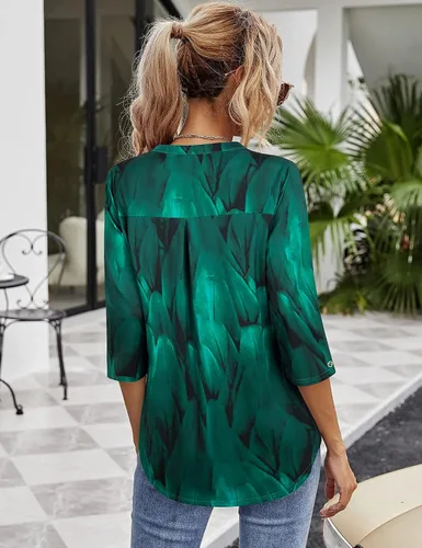 Miniatura 3 de VALOLIA - Blusa de verano con cuello en V de manga 34, casual, holgada, para el trabajo