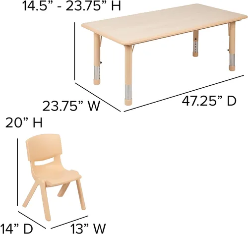 Miniatura 4 de Flash Furniture Emmy - Juego de mesa rectangular de plástico natural ajustable con 4 sillas, 23.625 pulgadas de ancho x 47.25 pulgadas de largo