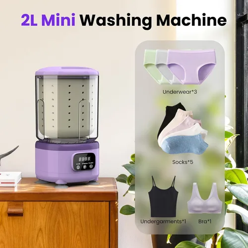 Miniatura 6 de Lavadora de ropa interior, mini lavadora portátil recargable con capacidad de taza de 2 litros para brasier, ropa interior, calcetines, hogar