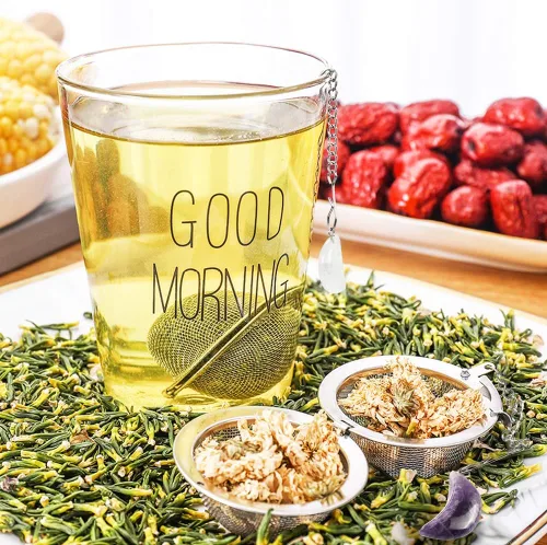 Miniatura 6 de 2 coladores de té, infusores de té de malla de acero inoxidable, amatista y cristal blanco con colgante de luna de cristal blanco, filtro de té