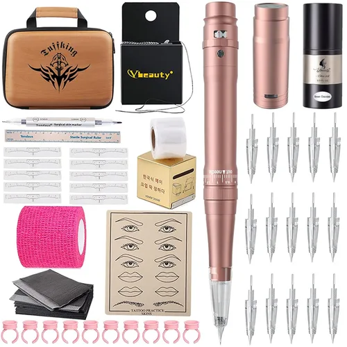 Miniatura 7 de Kit de lápiz de tatuaje de maquillaje permanente para cejas y labios, máquina de tatuaje con batería inalámbrica de 700 mAh, 15 agujas de cartucho
