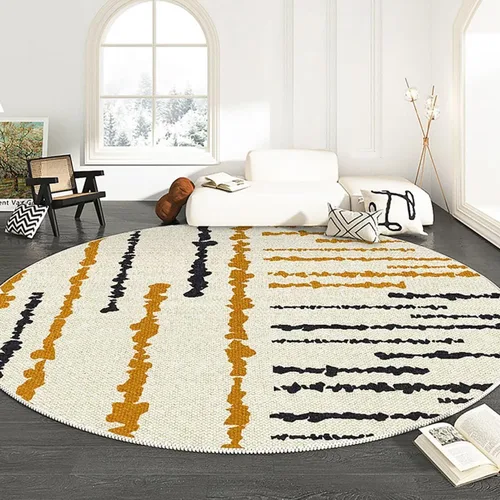 Miniatura 12 de Modernas alfombras redondas de color marfil a rayas negras para dormitorio, sala de estudio, simple moda abstracta, alfombra de área circular de 2