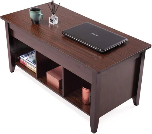Miniatura 4 de LAZYMOON Mesa de centro elevable, compartimento de almacenamiento de escritorio para computadora portátil, muebles para el hogar de madera maciza