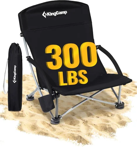Miniatura 17 de KingCamp Silla de playa baja, silla de camping plegable con respaldo alto para adultos, asiento de malla transpirable de gran tamaño, silla portátil