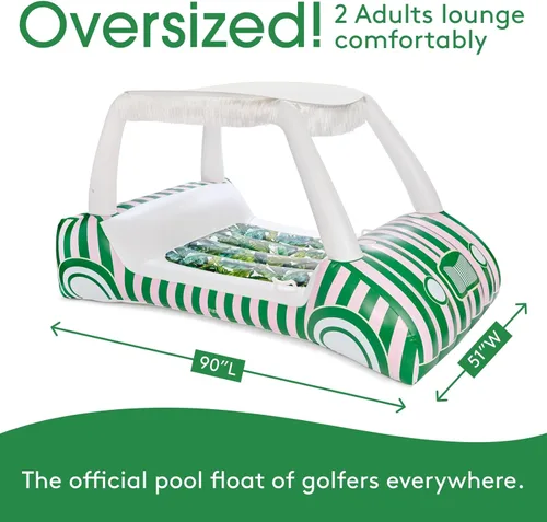 Miniatura 7 de FUNBOY Flotador de piscina de carrito de golf con estampado de palma de 90 pulgadas con 2 portavasos y pantalla de flecos extraíble, flotadores