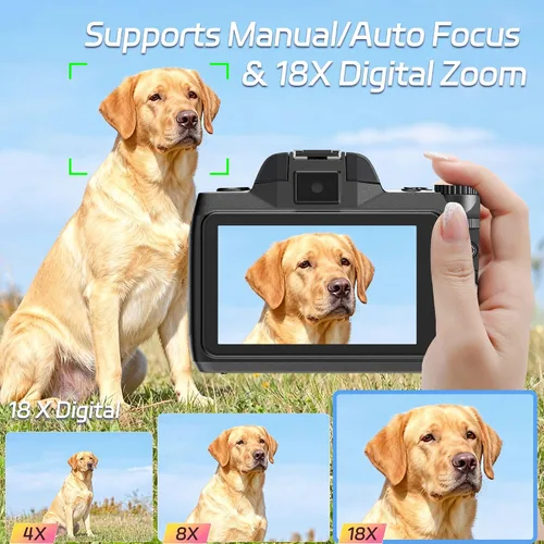 Miniatura 4 de Dsoon Cámara digital, cámaras 4K de 64MP para fotografía con pantalla táctil de 4 pulgadas, zoom digital 18X, enfoque automático de fotografía