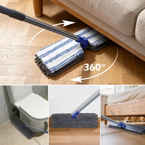 Miniatura 7 de MASTERTOP Escoba de microfibra para polvo, trapeadores planos de doble cara para pisos de madera dura con 4 almohadillas reutilizables, trapeadores