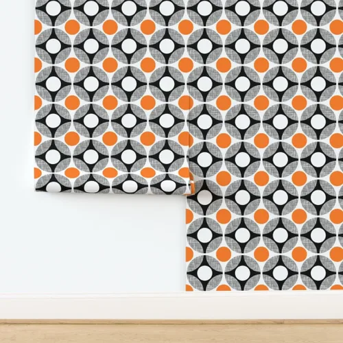 Miniatura 4 de Muestras de papel tapiz para despegar y pegar, huevos Mod Huevos Naranja Blanco Puntos Círculo Cocina de mediados de siglo Moderno Papel pintado