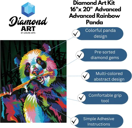 Miniatura 2 de DIAMOND ART BY LEISURE ARTS Kits de pintura de diamantes para adultos de 16 x 20 pulgadas, panda colorido avanzado, taladro completo, kits de arte
