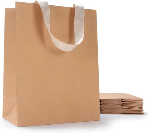 Miniatura 16 de Bolsas de regalo blancas con asas, 10 bolsas pequeñas de papel blanco de 5.25 x 3.75 x 8 pulgadas con asas de cinta, bolsa de compras de papel kraft