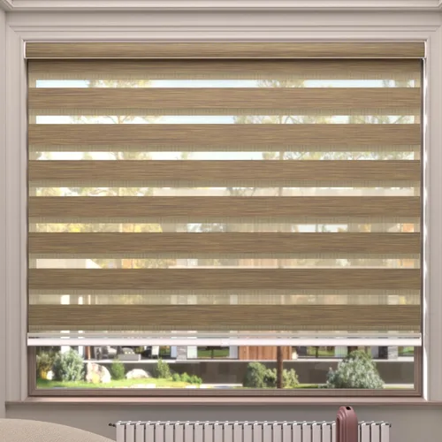 Miniatura 50 de MYshade Persianas enrollables de cebra opacas (85 %) con cordón para ventanas interiores, persianas de doble capa beige para dormitorio, baño, sala