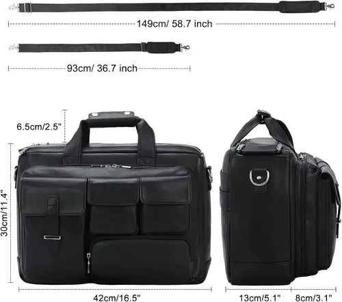 Miniatura 6 de TIDING Maletín de cuero de grano completo para hombres 17 pulgadas portátil caso negocios viaje oficina mensajero bolsa de hombro