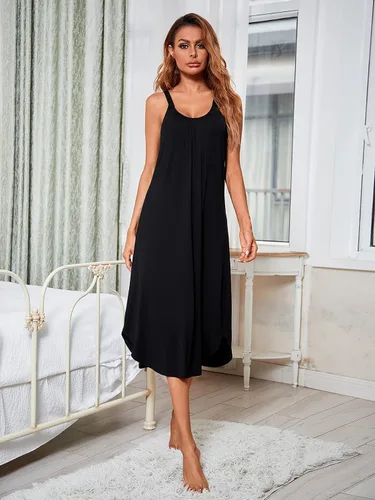 Miniatura 9 de Camisón largo sin mangas para mujer, con tirantes anchos, camisola suelta de verano