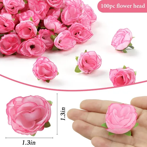 Miniatura 2 de SITUMEIZI 100 rosas artificiales de 1.3 pulgadas con cabeza de rosa rosa para decoración de bodas, gorras de graduación, pasteles, pared de flores