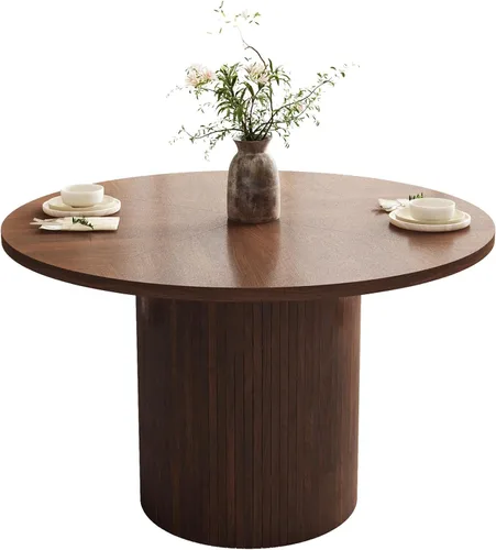 Mesa de comedor redonda de 47 pulgadas, mesa de comedor acanalada de granja, mesa de comedor redonda pequeña de madera moderna para cocina, sala de