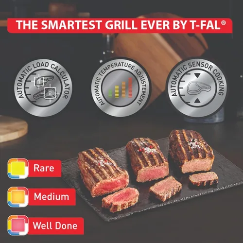 Miniatura 2 de T-Fal OptiGrill - Parrilla eléctrica XL de acero inoxidable, 6 porciones, 9 modos de cocción automáticos inteligentes, prensa Panini, 1800 vatios