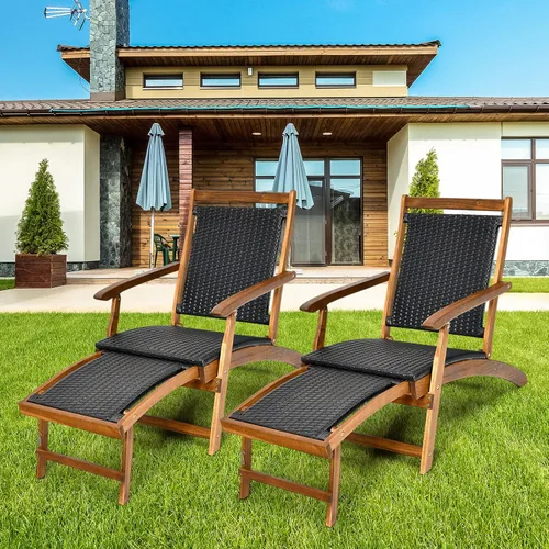 Miniatura 4 de COSTWAY Marco de madera plegable de la silla de salón de la rota del patio W/el reposapiés retráctil