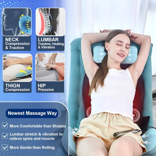 Miniatura 3 de Masajeador de espalda con calor, tracción y vibración, almohadilla masajeadora de asiento para aliviar el dolor de tejido profundo, tracción lumbar
