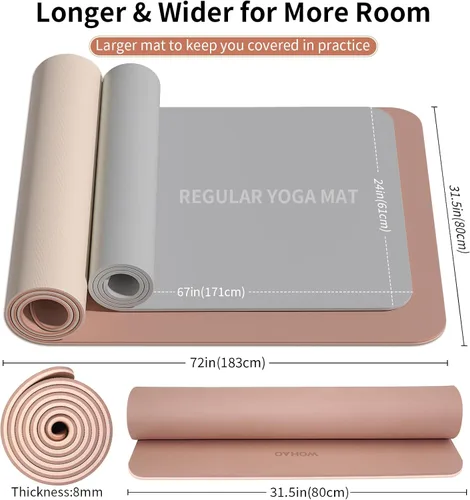 Miniatura 5 de Tapete de yoga extra grueso de 0.315 pulgadas, 72 x 28 pulgadas, tapete de ejercicio antideslizante, reversible de 2 lados de doble