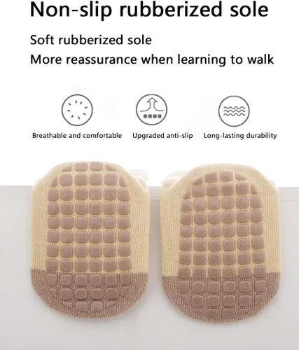 Miniatura 3 de Calcetines antideslizantes de algodón para bebé, estilo tobillo para niñas y niños, niños pequeños, 5 pares