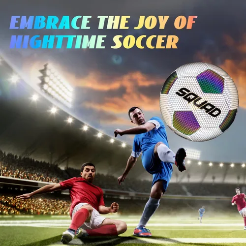 Miniatura 5 de SQUAD Balón de fútbol holográfico reflectante tamaño 5 – Pelota reflectante brillante para juegos nocturnos y entrenamiento – Cuero sintético