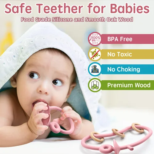 Miniatura 2 de Juguetes sensoriales de succión para silla alta para bebés de 12 a 18 meses, cuerda de silicona de grado alimenticio con lazo de roble, juguete Rosa