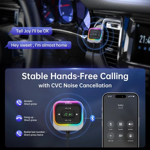Miniatura 2 de Syncwire Receptor Bluetooth 5.4 0.138 in Aux Adaptador de coche Receptor Bluetooth Kit de coche con cable en espiral