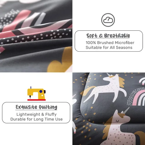 Miniatura 5 de HollyHOME Juego de edredón de microfibra suave de unicornio y arco iris para adolescentes y niñas, juego de cama de 7 piezas en una bolsa