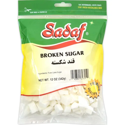 Sadaf Broken Sugar - Cubos de azúcar - Paquetes de azúcar para café y té - Edulcorante para hornear y bebidas - Kosher - Bolsa resellable de 12 onzas