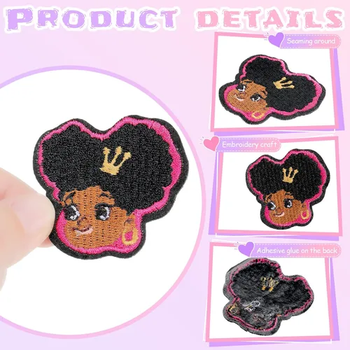 Miniatura 3 de 12 parches bordados para niña negra, parche para coser con planchado, apliques GRL Pwr Princess Reglas de tela, accesorios de ropa, insignia