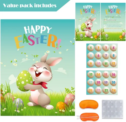 Miniatura 2 de Pin The Tail on The Bunny Fiesta de juegos de Pascua para niños, actividades de búsqueda de huevos de Pascua, juegos de Pascua con calcomanías