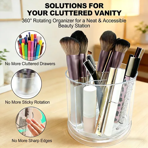 Miniatura 4 de Soporte para brochas de maquillaje con 360 brochas de maquillaje giratorias para tocador, 5 ranuras, organizador de maquillaje y almacenamiento