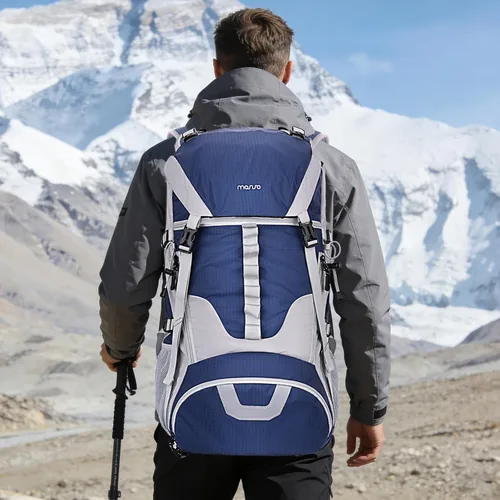 Miniatura 5 de MOSISO Mochila de senderismo de 50 L, mochila impermeable para acampar con cubierta para lluvia para hombres y mujeres, mochila deportiva ligera