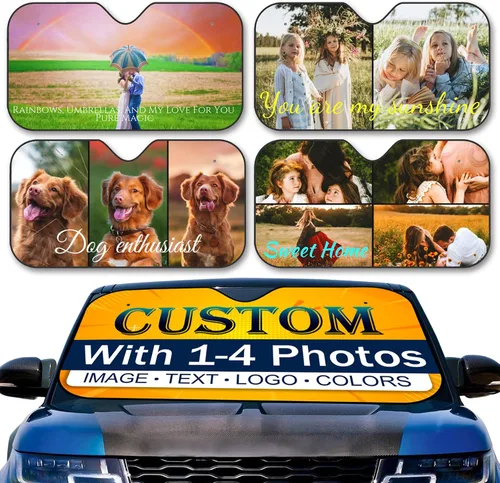 Miniatura 9 de Parasol personalizado para parabrisas de automóvil Visera solar personalizada con 1-4 fotos Añade tu propia foto Logotipo Texto Plegable Reflectante