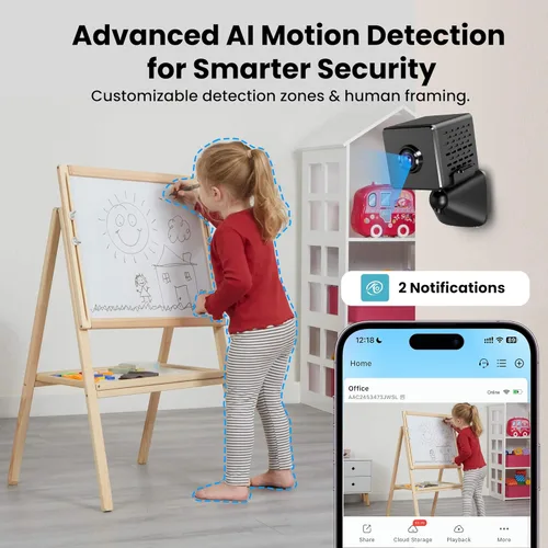 Miniatura 5 de vebiliki Cámara interior con tarjeta TF de 32 GB, cámara WiFi 4K con vista en vivo, cámara de niñera con alertas de movimiento, almacenamiento