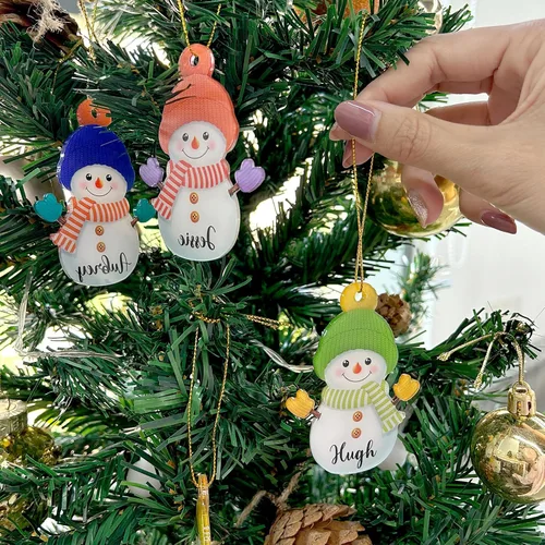 Miniatura 4 de 7 piezas de adorno de Navidad personalizado 2025, adorno de familia de muñeco de nieve con nombre y foto acrílico para decoración de árbol