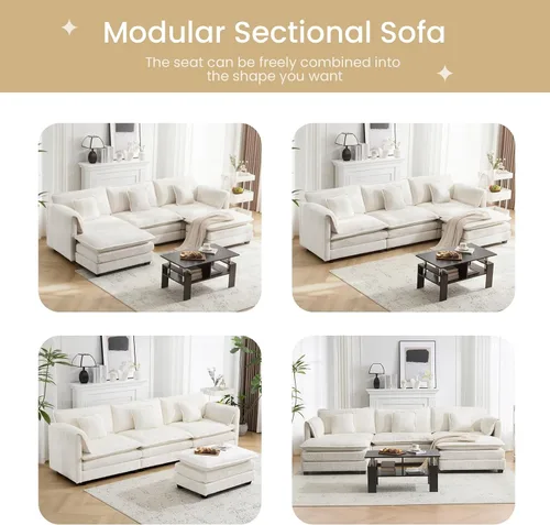 Miniatura 6 de Sofá modular de nube modular de 112 pulgadas con otomana móvil, sofás en forma de L para sala de estar, cómodo sofá de 3 plazas con funda extraíble