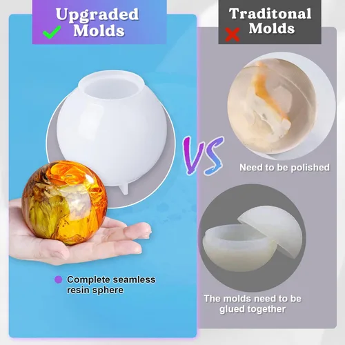 Miniatura 6 de LET'S RESIN 9 Piezas Moldes de Silicona Esféricos para Resina, Moldes de Resina de Esfera 3D Sin Costuras Mejorados, Moldes de Resina Epoxi de Bola