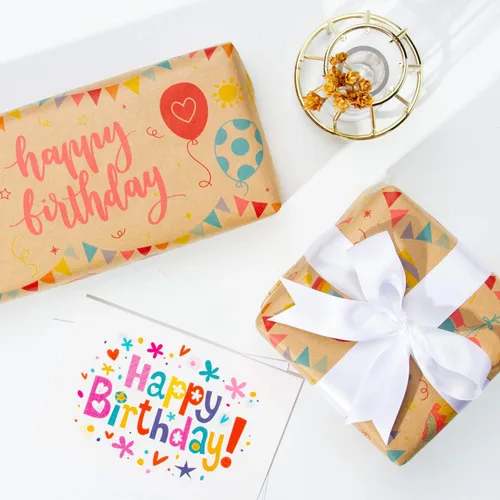 Miniatura 3 de RUSPEPA - Rollo de papel de estraza para envolver regalos, diseño de cumpleaños; ideal para cumpleaños, fiesta, baby shower; 24 pulgadas x 100 pies
