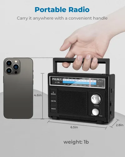 Miniatura 2 de PRUNUS J-136 Radio AM FM portátil con la mejor recepción, funciona con pilas D o enchufe en la pared, radio transistor, soporte de altavoz AUX
