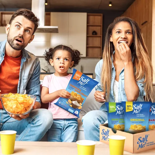 Miniatura 2 de SaltMe! Paquete variado de 4 sabores, 50% bajo en sal, Kosher, sin OMG, Better for You, Original-BBQ-SC & Onion-Ched & Sour Cream 5 onzas, paquete