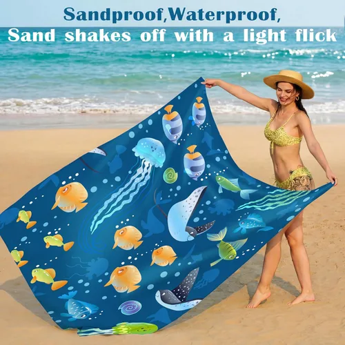 Miniatura 50 de Famstar Beach Blanket Oversized Extra Large 78"X81"/10'X9',Waterproof Sandproof Beach Blanket 2-8 Adults Lightweight Durable for Travel Camping