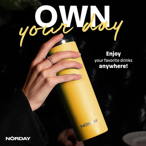 Miniatura 5 de NORDAY Vaso con tapa y popote – Flaco de 22 oz – Amarillo Vaso aislado – Vaso aislado – Vaso de acero inoxidable – Vaso de café de doble pared