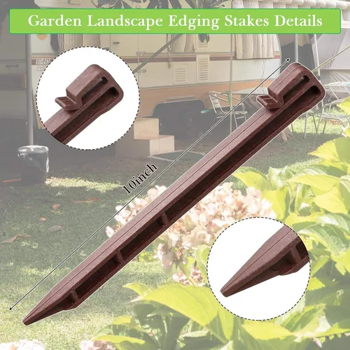Miniatura 2 de Paquete de 50 estacas de jardín de 10 pulgadas, estacas de plástico resistentes para carpa, estacas de anclaje para bordes, terrazas, tablas Marrón