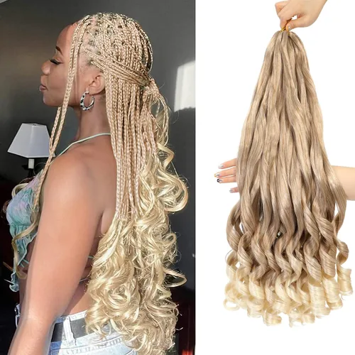 Miniatura 12 de Cabello rizado francés para trenzar, 8 paquetes, 16 pulgadas degradado, preestirado, previamente enrollado con extremos rizados, rizo de rebote